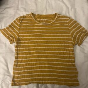 American Eagle Outfitters Mustard and White Ribbed Tee